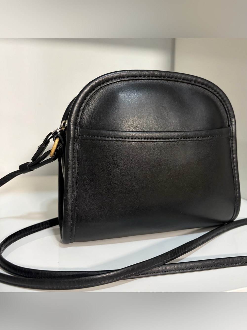 Vintage Coach Abbie Zip Bag (#9017) Black Leather Petite Crossbody 48 in. Strap